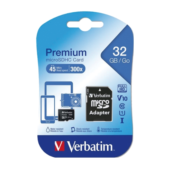 Obrázek SDHC micro paměťová karta PREMIUM UHS-I (U1), V10, Class 10 + adapter Verbatim - 32 GB
