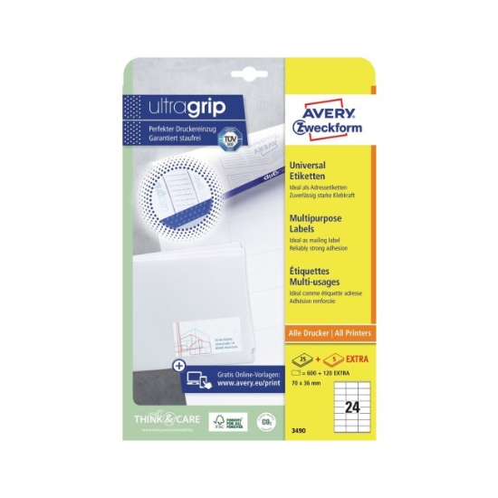 Obrázek Etikety Avery-Zweckform univerzální 70 x 36 mm  A4 - bílá / 25+5 archů 