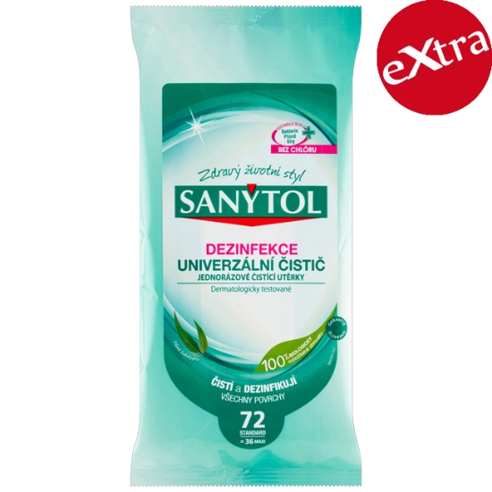 Obrázek Utěrky čisticí jednorázové SANYTOL - eukalyptus / 36 ks 