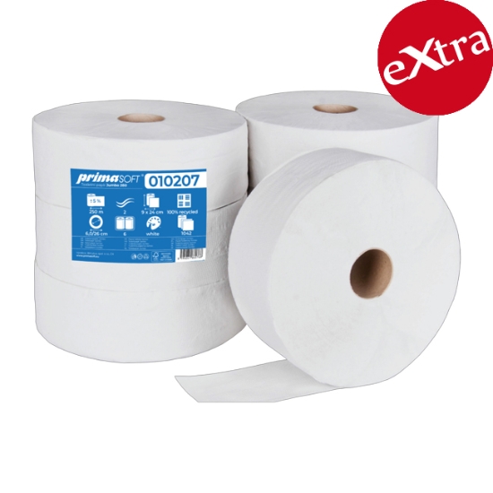 Obrázek Papír toaletní JUMBO průměr 280 mm, 2 vrstvy, recykl / 6 ks (010207)