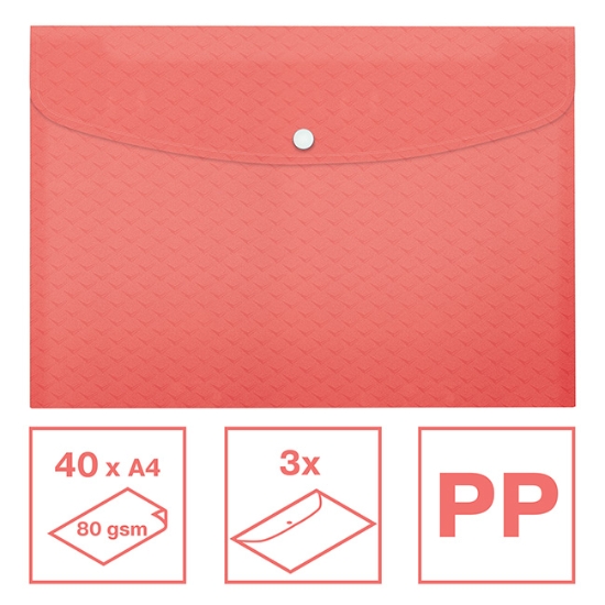 Obrázek Kapsa s uzavíráním na druk Colour'Breeze PP A4 - korálová / 3 ks