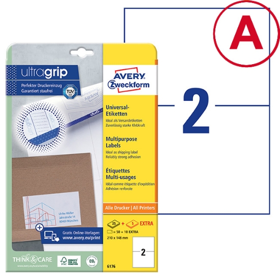 Obrázek Etikety Avery-Zweckform univerzální 210 x 148 mm - bílá / 25+5 archů