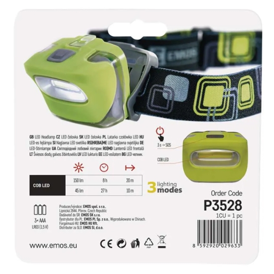 Obrázek Čelovka COB LED P3528, 150 lm, 20 m, 3× AAA