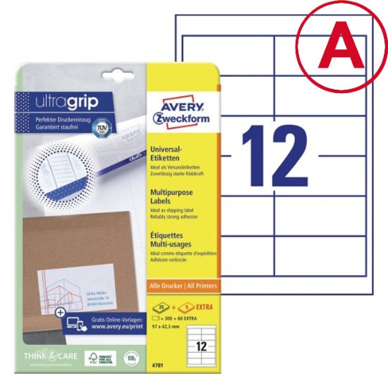 Obrázek Etikety Avery-Zweckform univerzální 97 x 42,3 mm A4 - bílá / 25+5 archů 