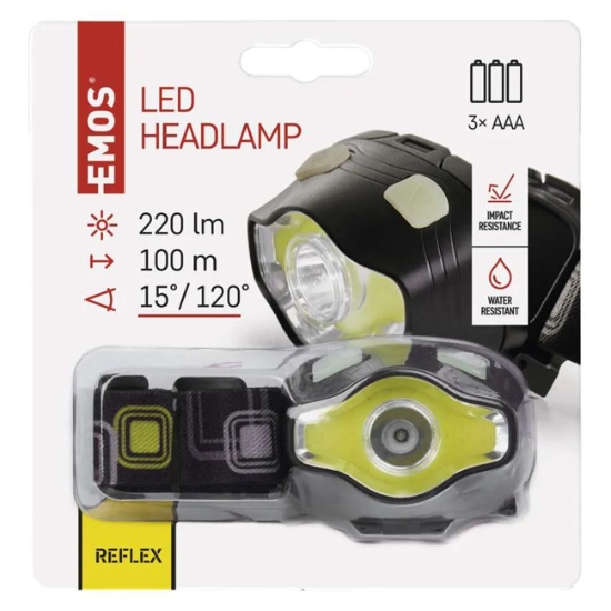 Obrázek Svítilna čelová LED, COB, 3 x AAA