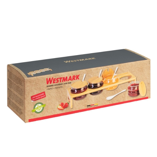Obrázek Stojánek na marmelády TAPAS&FRIENDS - 4 skleničky 200 ml + 4 lžičky keramické / 13 ks