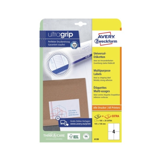 Obrázek Etikety Avery-Zweckform univerzální 105 x 148 mm A4 - bílá / 25+5 archů