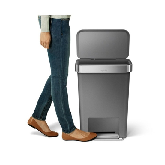 Obrázek Pedálový odpadkový koš Simplehuman – 45 l, obdélníkový, šedý plast / nerez