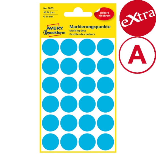 Obrázek Etikety Avery-Zweckform - Označovací kolečka ø 18 mm - modrá / 96ks