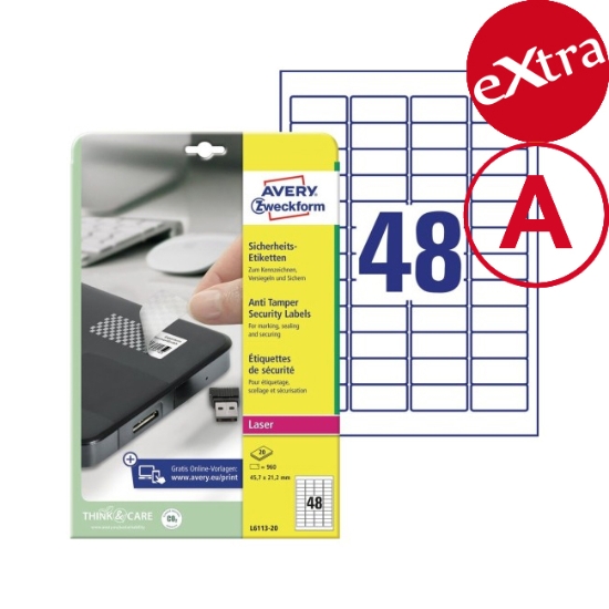 Obrázek Etiketa s ochranou proti manipulaci 45,7 x 21,2 mm / 960ks
