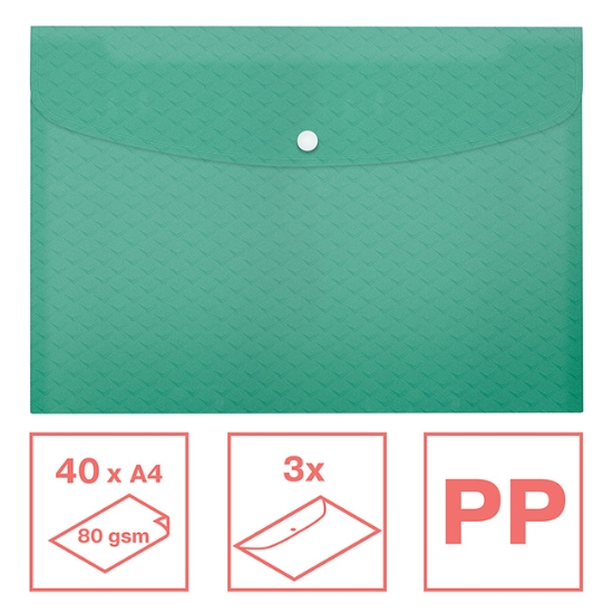 Obrázek Kapsa s uzavíráním na druk Colour'Breeze PP A4 - zelená / 3 ks